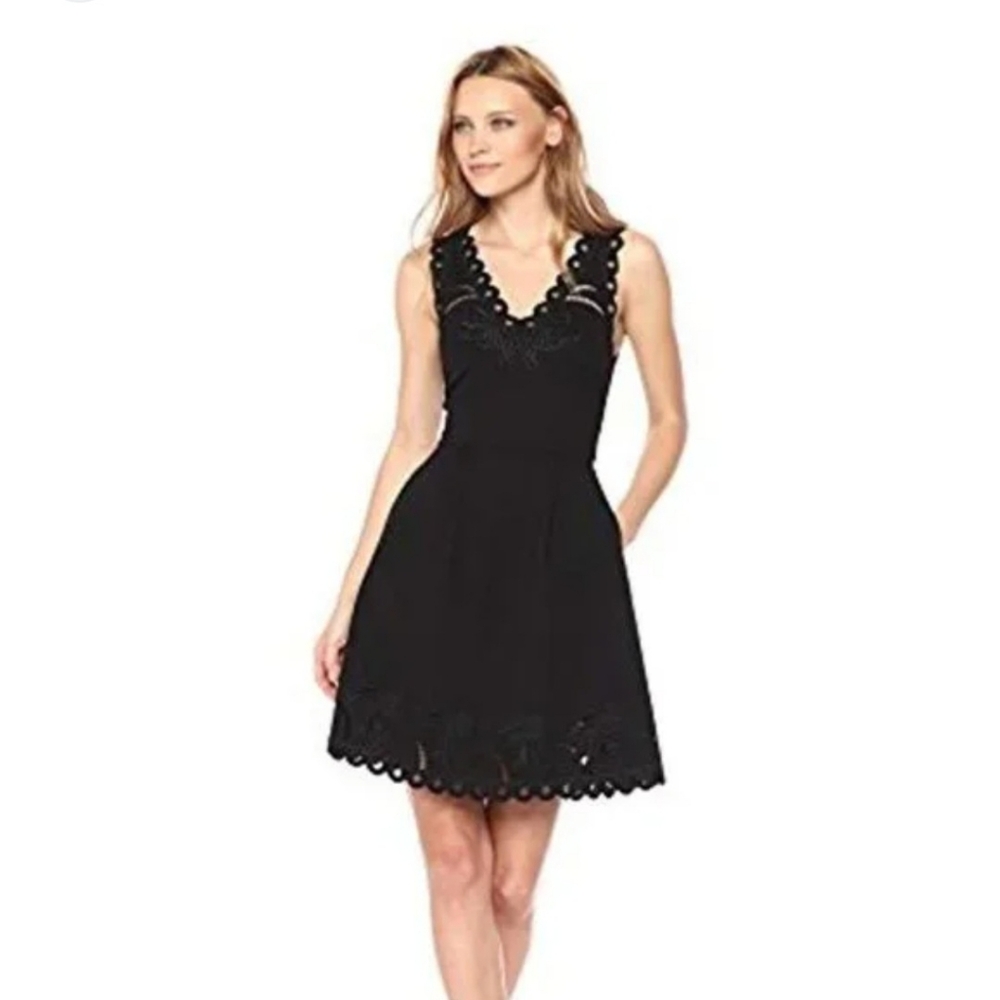 Ted Baker Black Emalise Embroidered Skater Dress